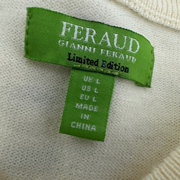 Feraud Limited Edition Mens Sweater Ivory Green Striped Pullover Classic Preppy - Picture 9 of 12
